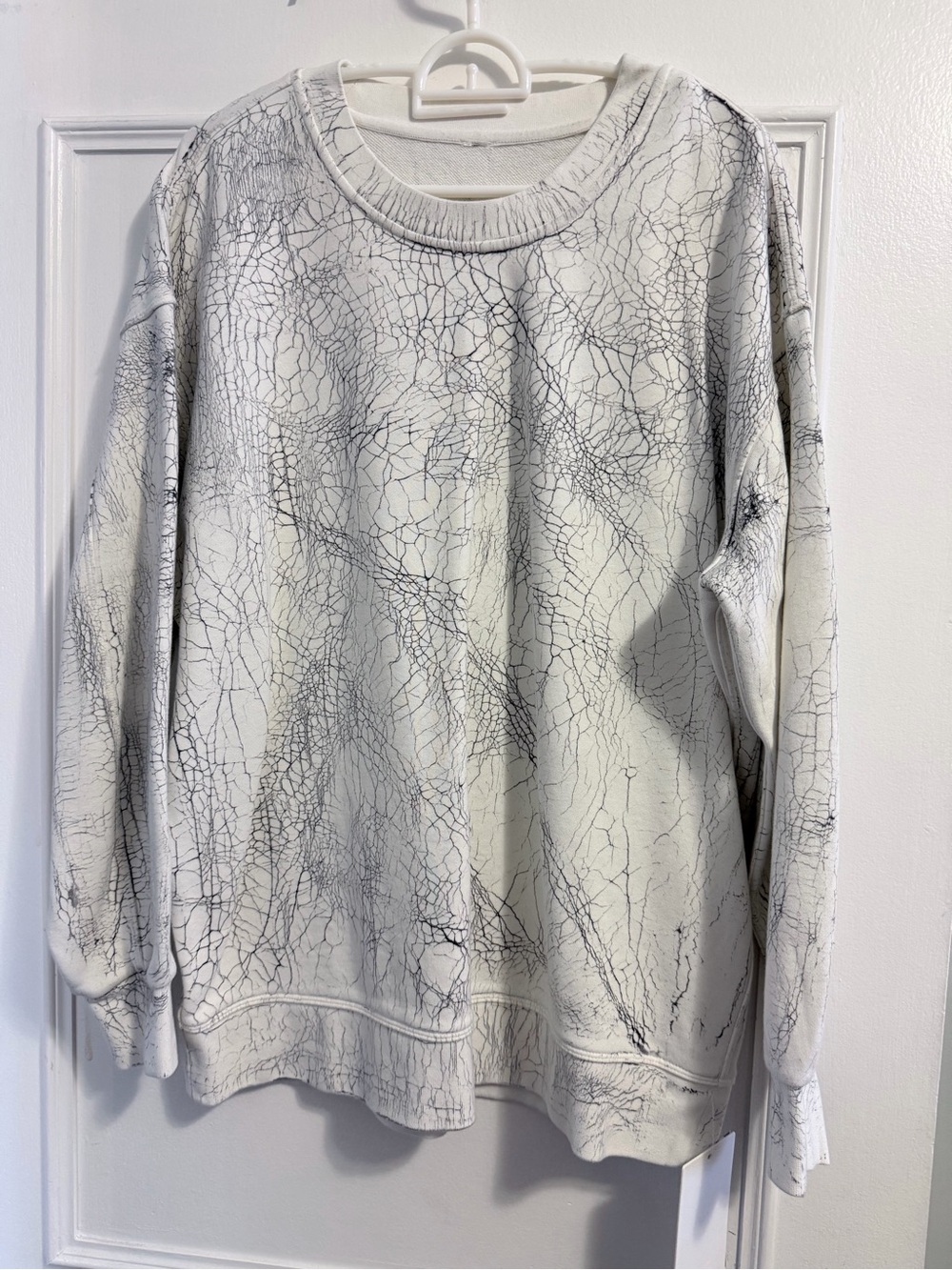 White Crackle-Print Crewneck Sweater